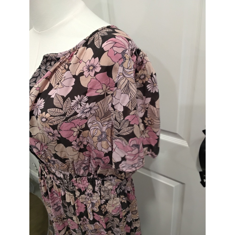 Natural Life Maxi Dress Floral Print Pink Black V Neck Smocked Waist XL - Picture 4 of 8